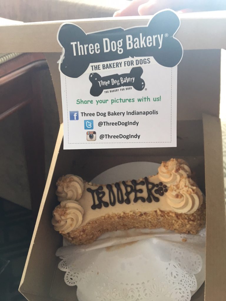 A doggie cake awaited at the Omni Severin Hotel in Indianapolis