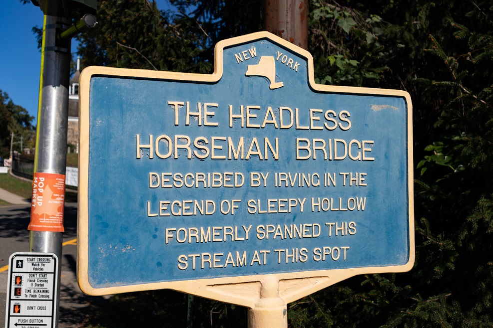 Sign for the Headless Horseman Bridge in Sleepy Hollow New York.