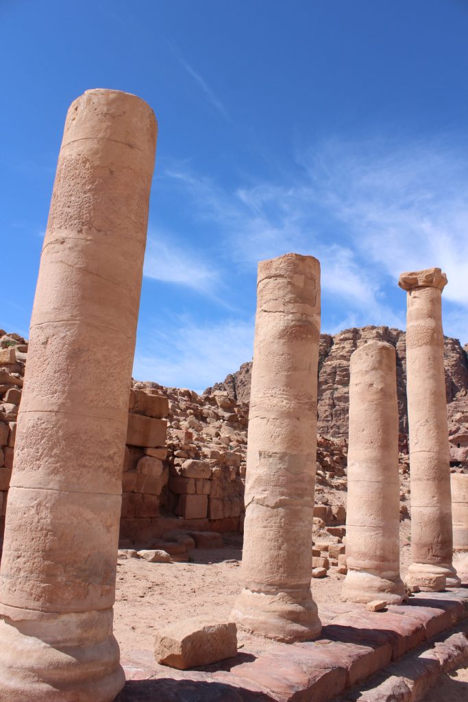Ancient Roman columns excavated by archaeology students from Brown University in Petra Jordan 