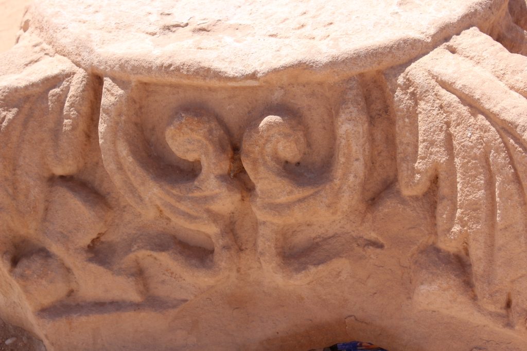 Carvings from a Roman column destroyed in an earthquake in Petra Jordan