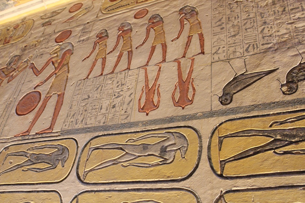 Paintings and hieroglyphics inside one of the tombs in the Valley of the Kings