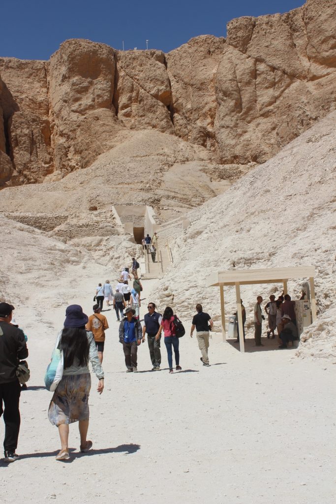 Tourists in the Valley of the Kings near Luxor where the famous King Tut discovery was made in 1922