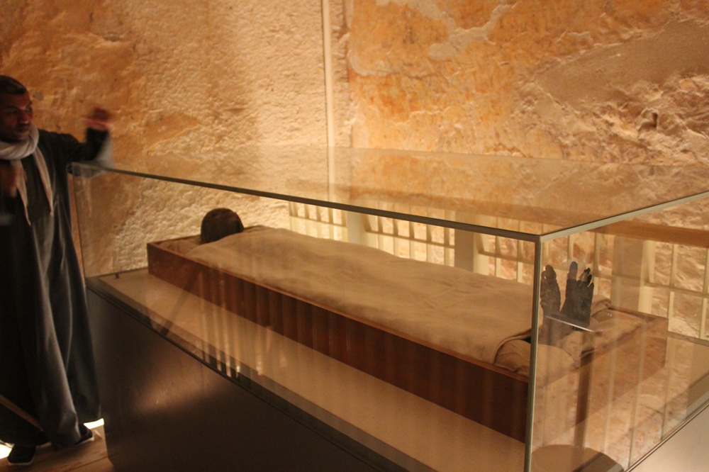 King Tut's mummy in his tomb near Luxor. The mummy discoveries of other ancient Kings are in museums in Cairo (photos by Andy Yemma)
