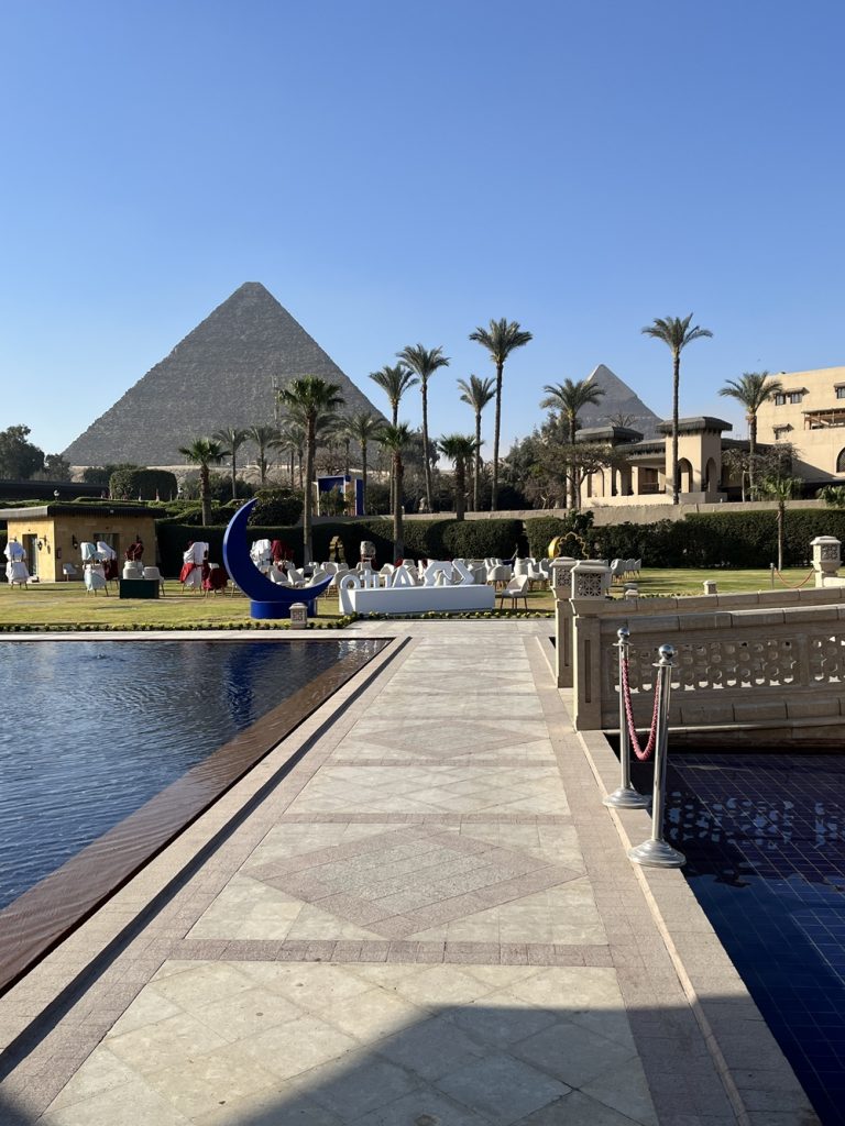 View of the Pyramids from the Mena House Marriott Hotel in Cairo