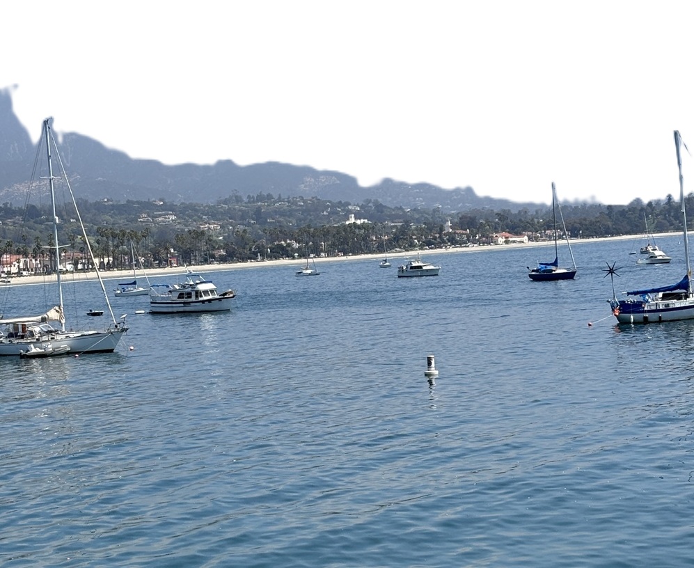 Boats in Santa Barbara Channel seen from Stearns Wharf