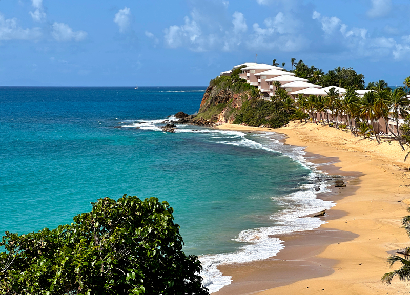 Magnificent Curtain Bluff with resort seen from Old Road viewpoint, Antigua