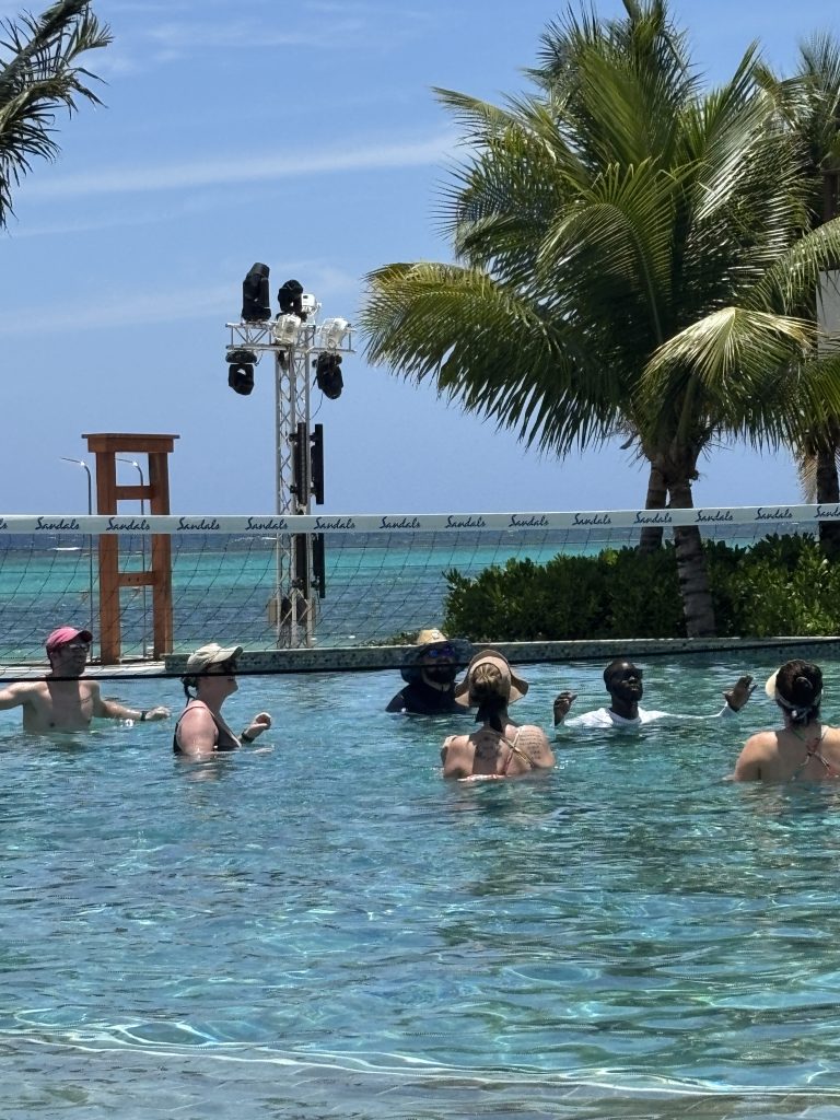 Water aerobics in pool at Sandals' Dunn River Resort in Jamaica