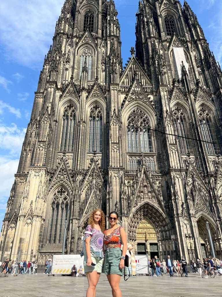 Isabella and Patricia Kolesnichenko at the historic cathedral in Cologne Germany