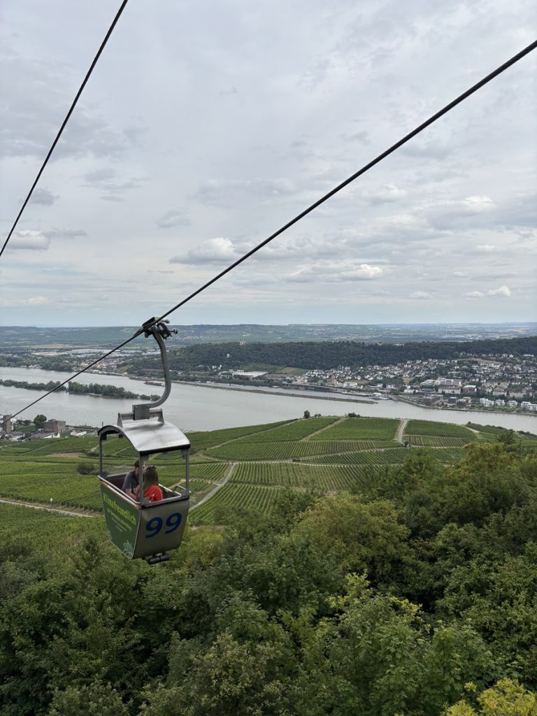 Gondola that takes tourists to see a monument to Germania in Rhine wine country