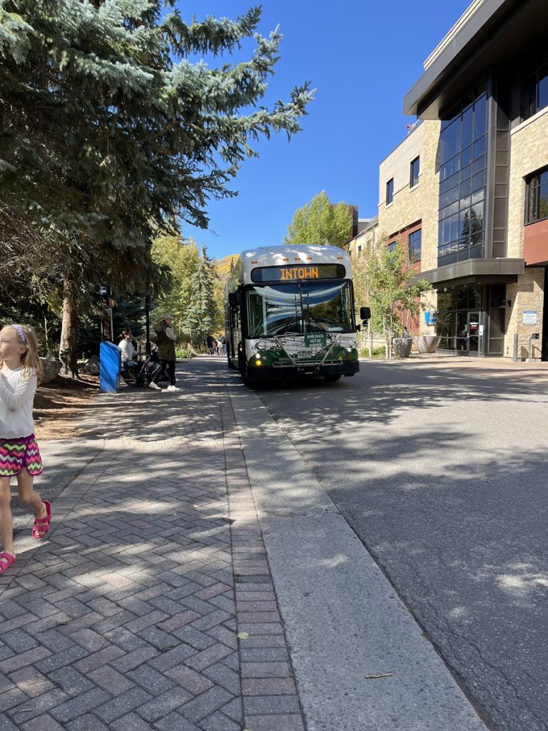 The free Vail Shuttle bus that moves people between Lionshead and Vail Village