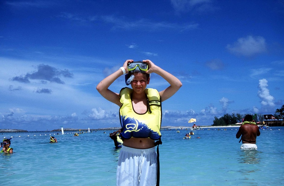 Devin Glines, 12, gets ready to hit the water snorkeling at Disney’s private island, Castaway Cay in the Bahamas