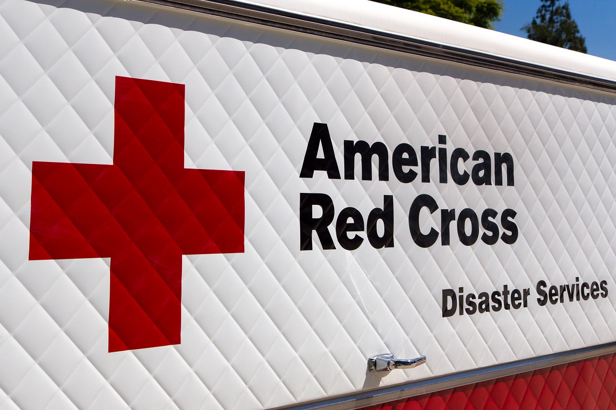 American Red Cross disaster services vehicle and logo