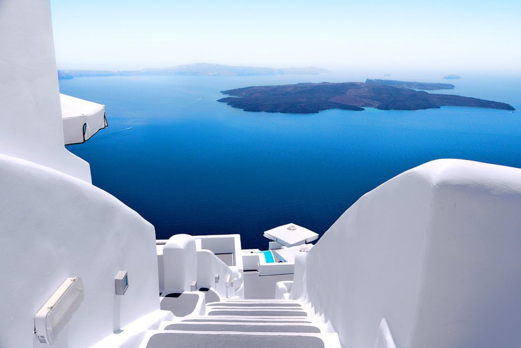 White wash staircases on Santorini Island, Greece