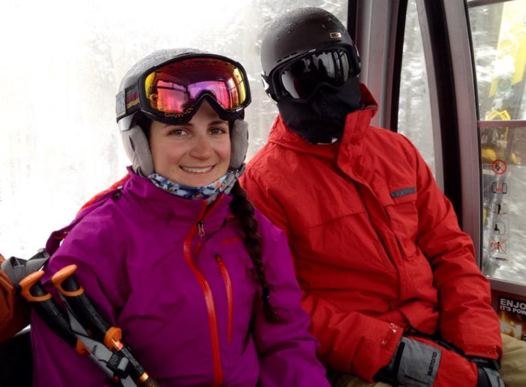 Cousins Mel Yemma and Chris Yemma in the gondola at Telluride