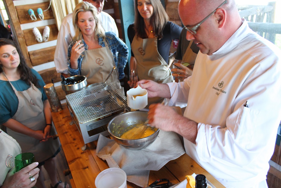 Chef Frakes demonstrating how to make hollandaise sauce at Cloud Camp