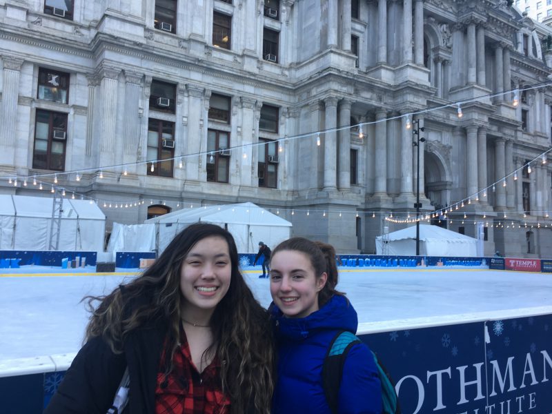 is Lucy Kelley and Margot Schneider at Dilworth Park at City Hall