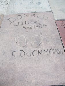 Donald Duck is one of the stars whose prints are immortalized at Graumans Chinese Theater in  Hollywood