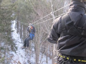 Enesi on the zipline at Bretton Woods Canopy Tour