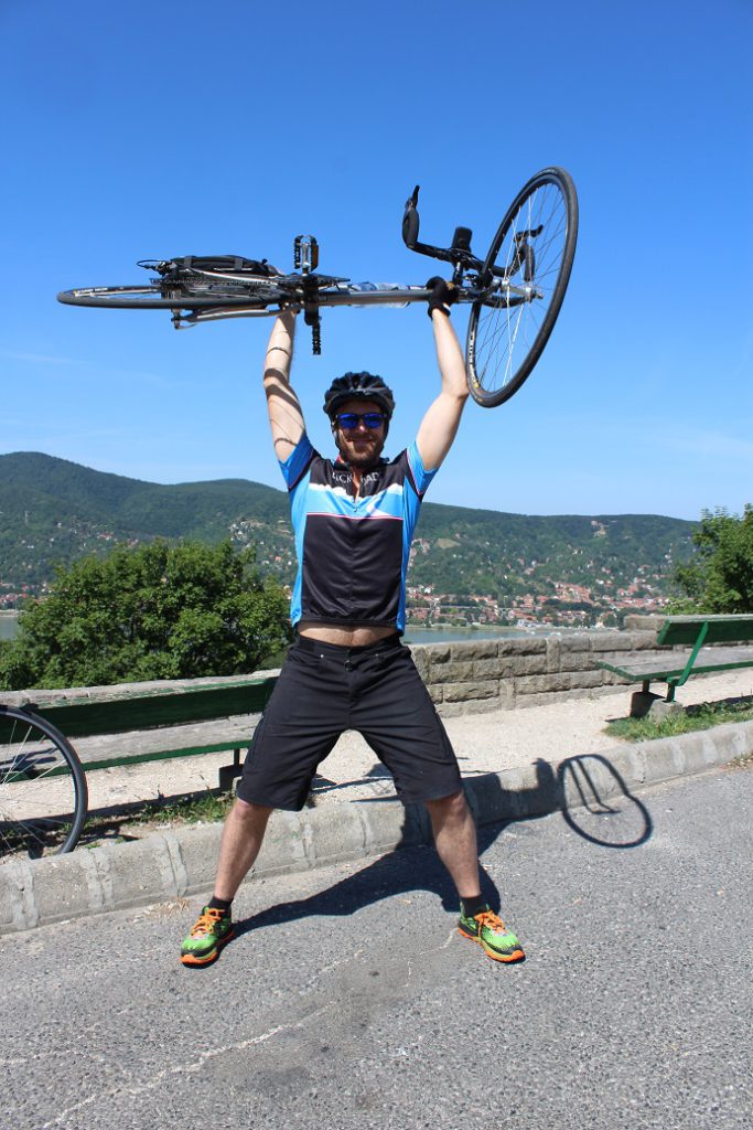 Ecstatic biking display on Backroads tour along the Danube in Hungary
