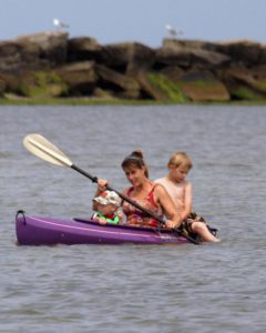 Kayak family at Jetties Beach on Nantucket Island