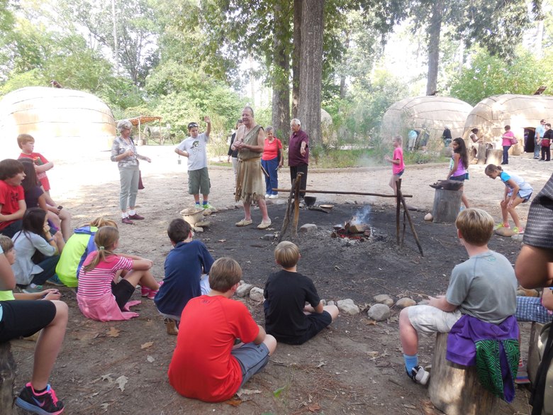 Kids learning Native American culture at Jamestown Settlement