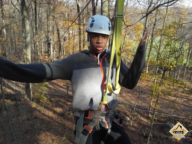 Manassas Ogutu overcomes height fear ziplining backwards