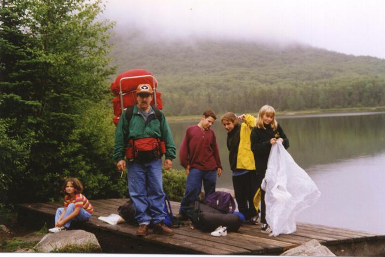 My family hiking the Appliachian Trail in New Hampshire in the rain 1997