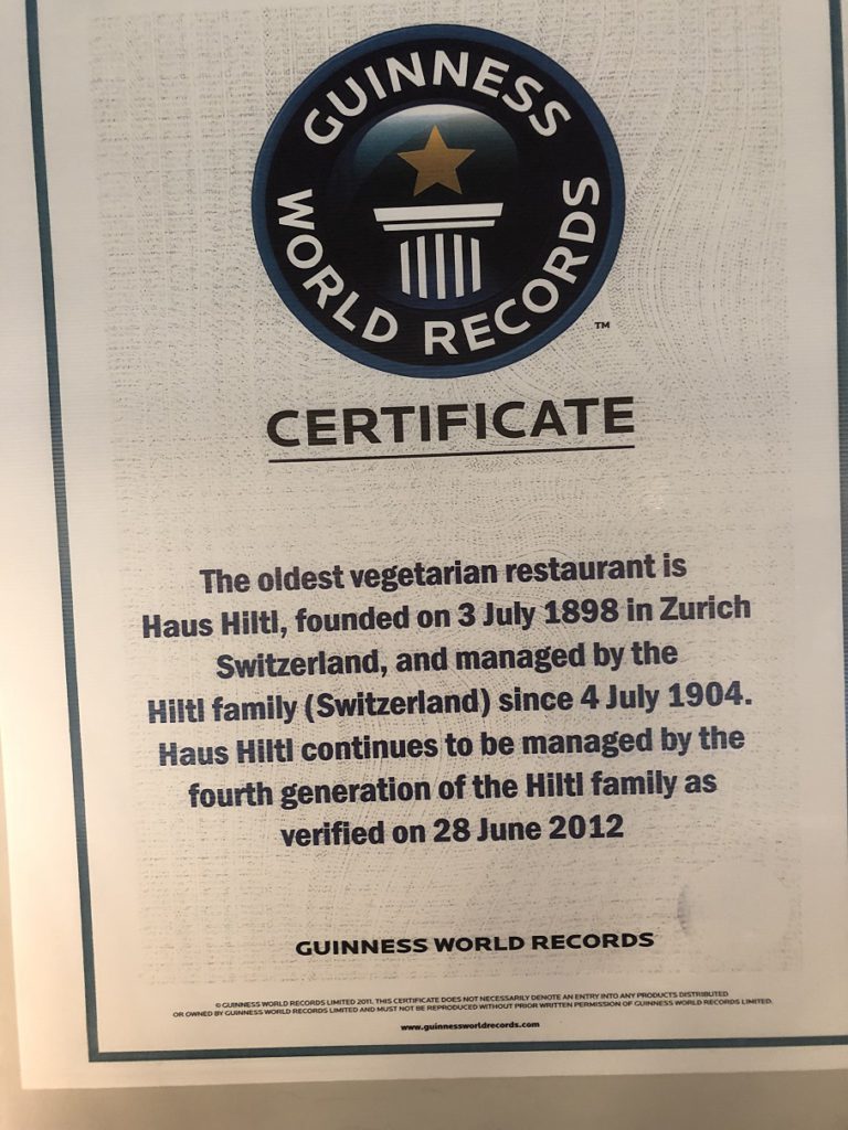 Oldest vegetarian restaurant - certified