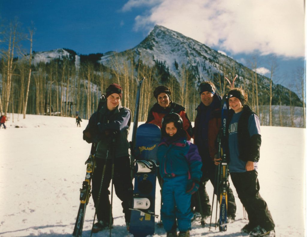 Our family skiing and boarding in Crested Butte 25 years ago!