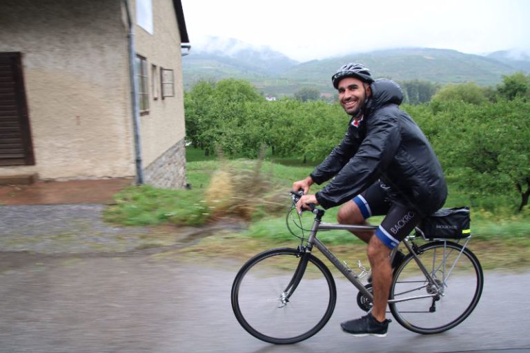 Biking in the rain along the Danube in Austria