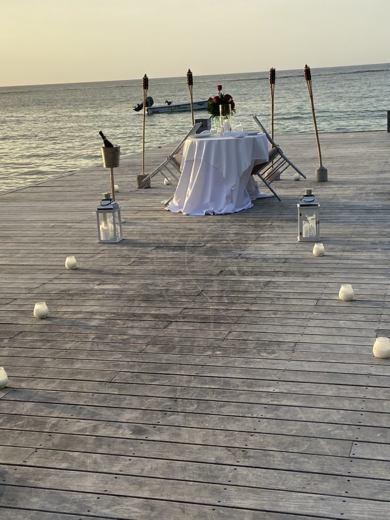 Setup for a romantic dinner on the beach at Sandals Royal Plantation