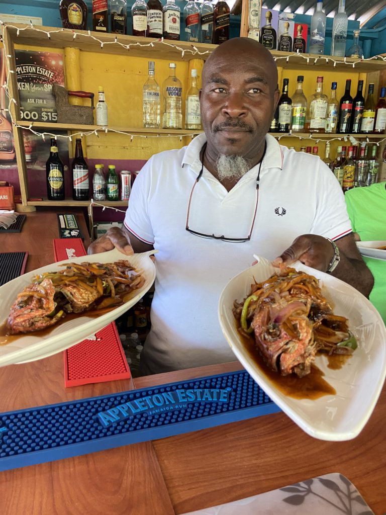 What we ate instead. Wonderful lunch cooked by Mark Lindsay at Lindsay's Seafood Joint and Bar (Photo: Richard Nattoo)