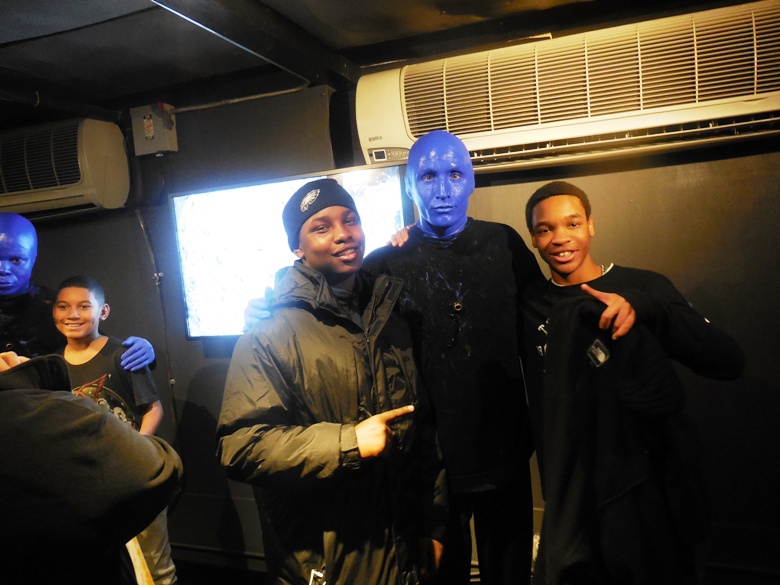 Posing with one of the Blue Men from Blue Man Group in NYC