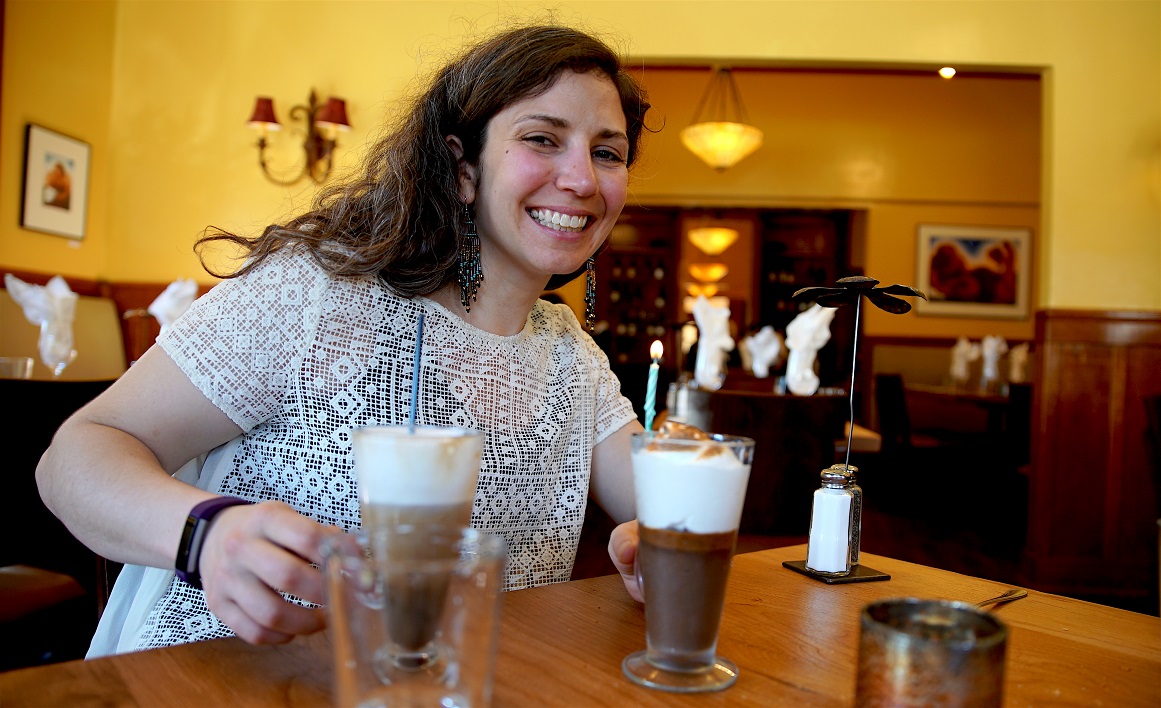 Reggie enjoying dessert at The Girl and The Fig