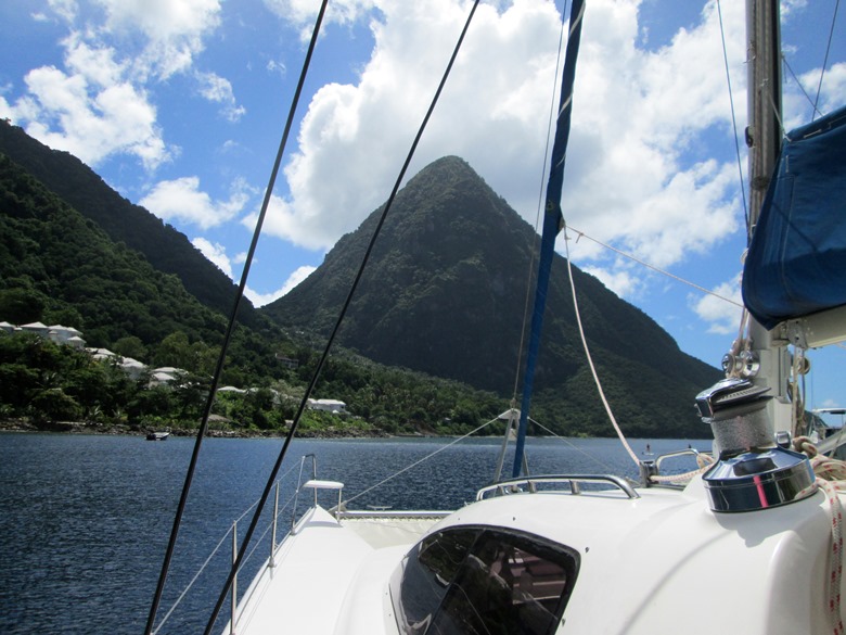 The Pitons of St. Lucia seen from boat