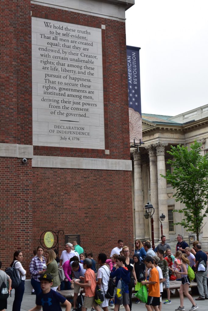 Schoolkids gather outside the Museum of the American Revolution in Philadelphia