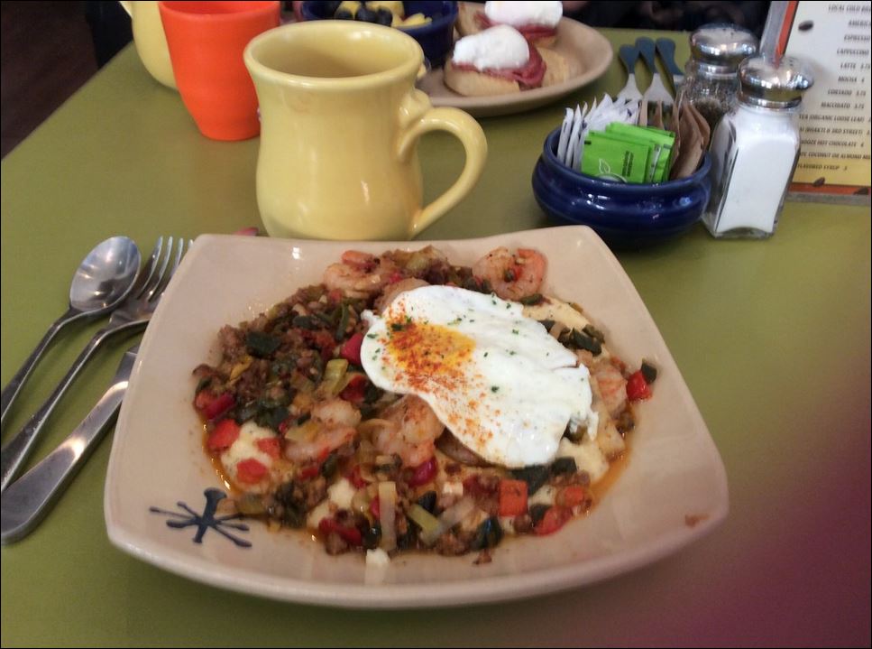 Shrimp and grits at Snooze an AM Eatery in Denver Union Station