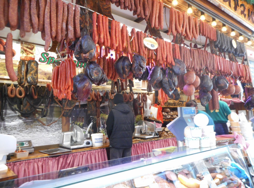 Sausages galore at the Christmas Market in Frankfurt