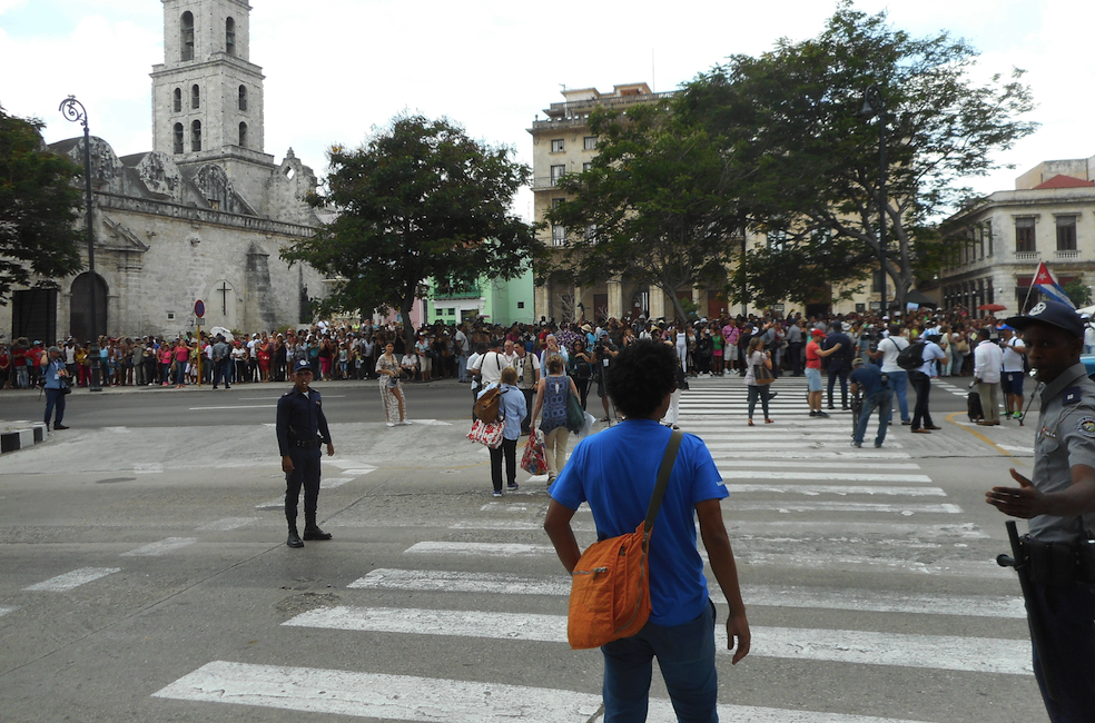Cuban crowd greeting Adonia's passengers on arrival in Havana