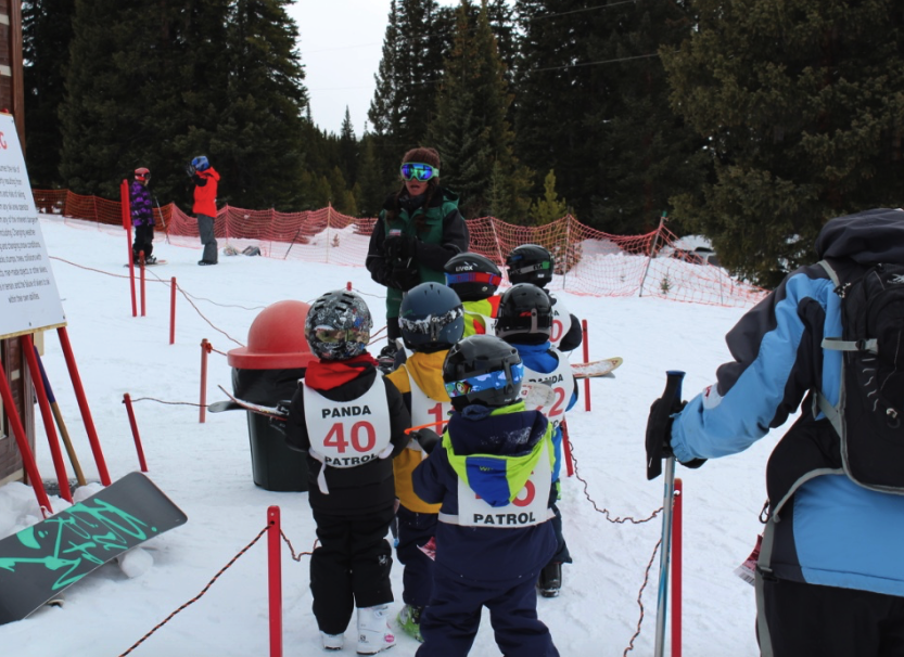 Ski school class at the lift in Ski Cooper