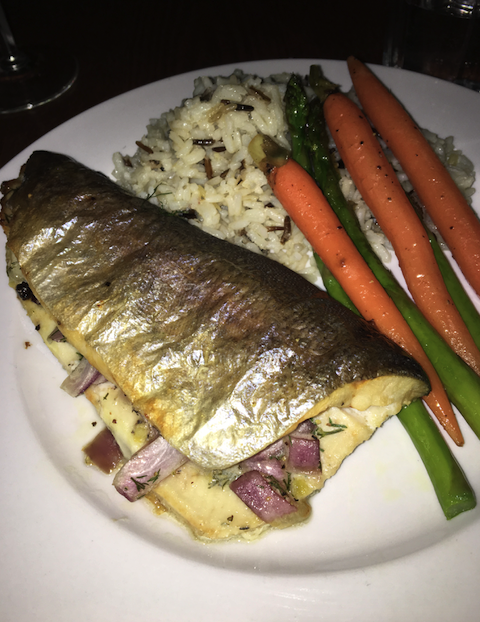 Delicious pan-cooked rainbow trout served by candlelight at the Tennessee Pass Cookhouse