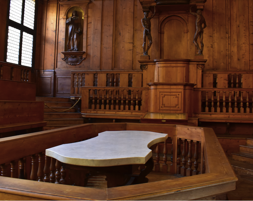 The anatomical theater at the University of Bologna, where they performed about 4 dissections per year, in the winter months, on executed criminals. It was such a big deal that each dissection would last upward of 20 hours and be witnessed by about 200 students and faculty, The professors would comment while butchers and barbers did the cutting--all under the watchful eye of the church, which authorized it all.