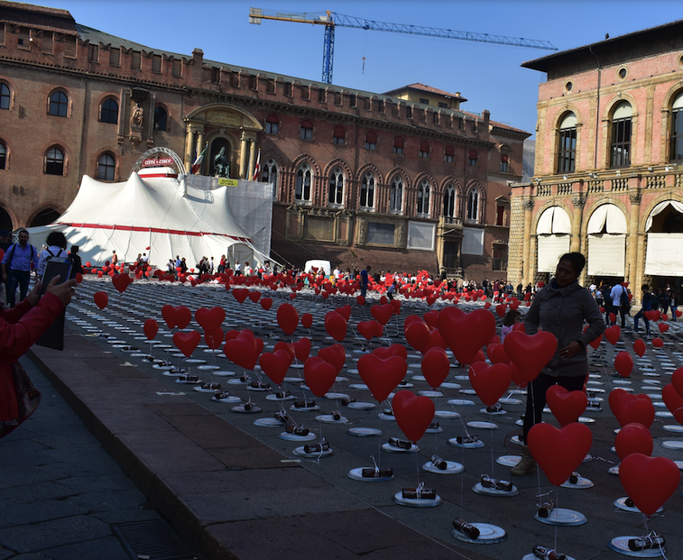 Raising money for food needed in Africa in Bologna's city centre