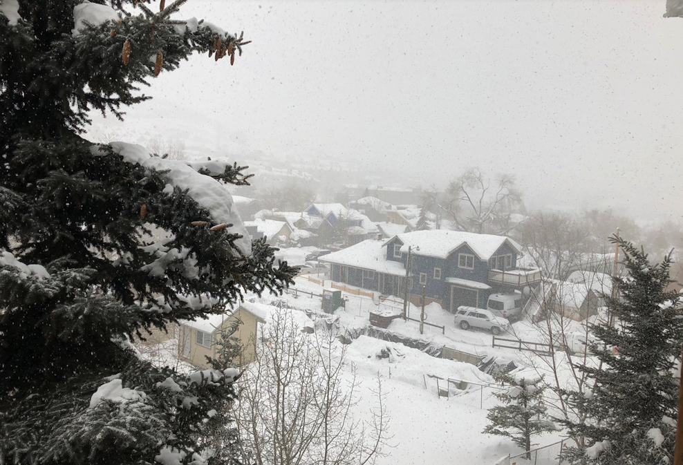 Heavy snow seen falling from our condo balcony in Park City