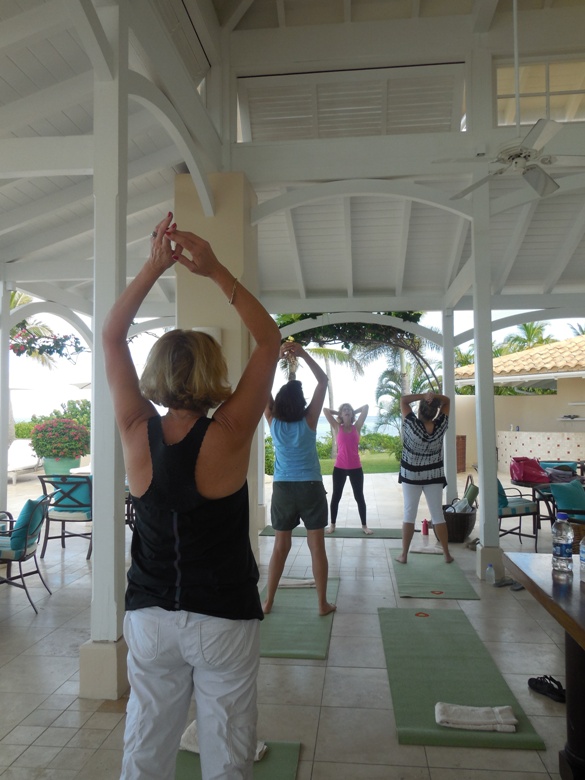 Stretching class at Jumby Bay