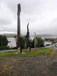 Totems in Klawak a Tlingit villate in Southeast Alaska