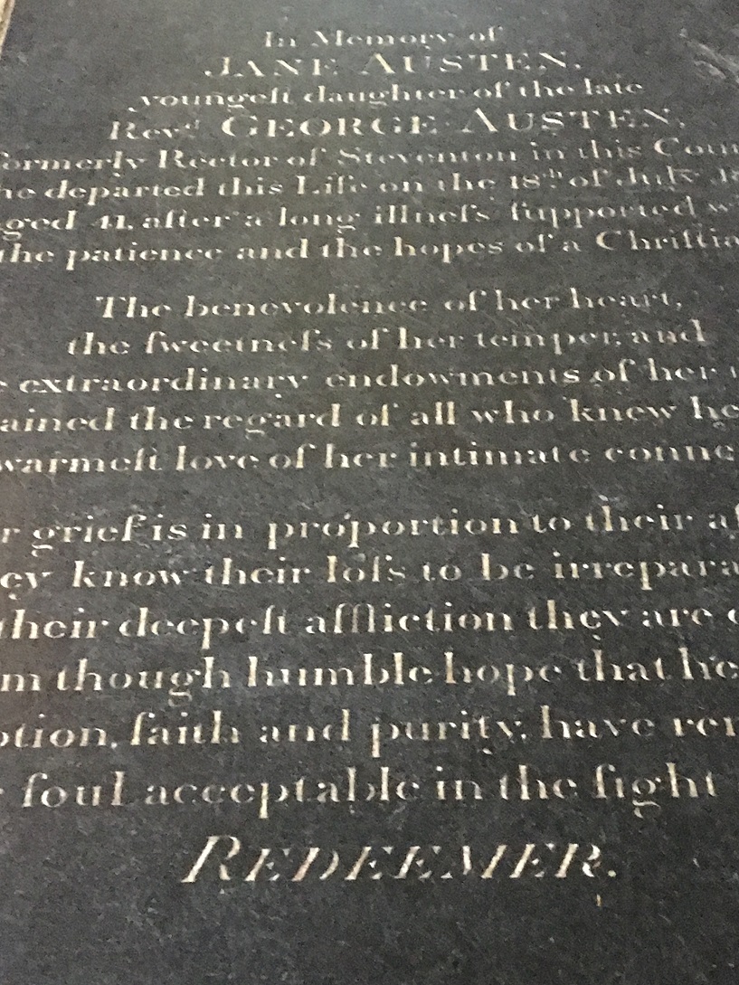 Memorial to Jane Austen at Winchester Cathedral