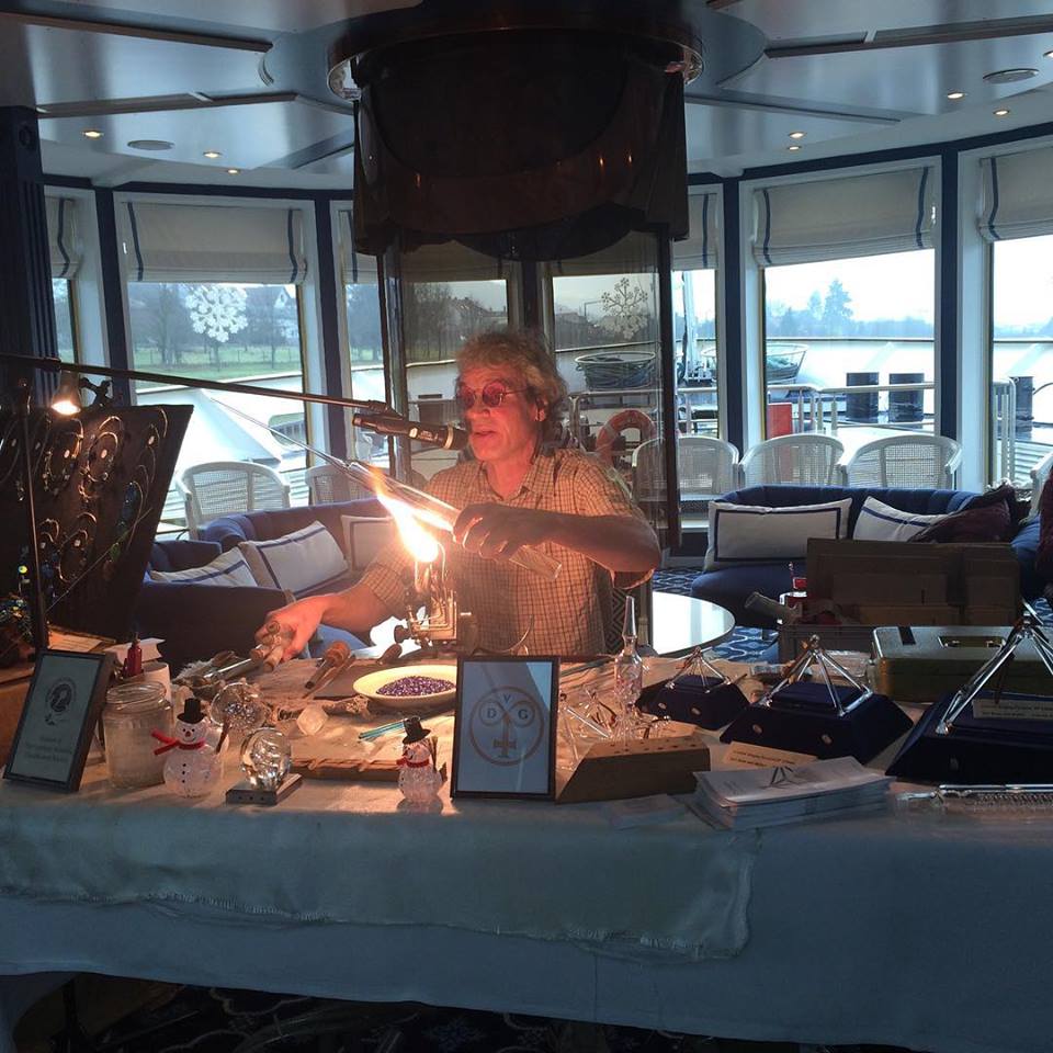 Glassblower demonstrates craft on the Uniworld River Queen