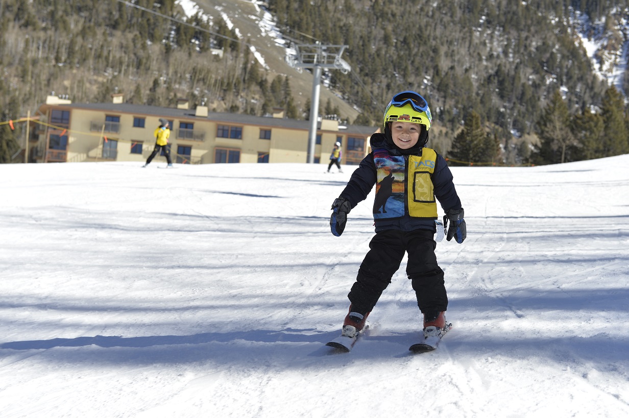 Children ski lessons at Taos Ski Valley, New Mexico February 2018.