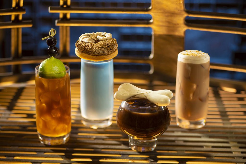 From left to right: Moogan Tea, Blue Bantha, Bloody Rancor (contains alcohol) and the Black Spire Brew  at Oga's Cantina